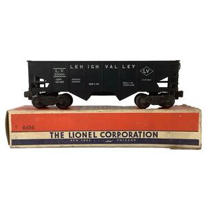 Lionel 6456 O Gauge Postwar Lehigh Valley LV 25000 Black 2-Bay Hopper Car w/Box